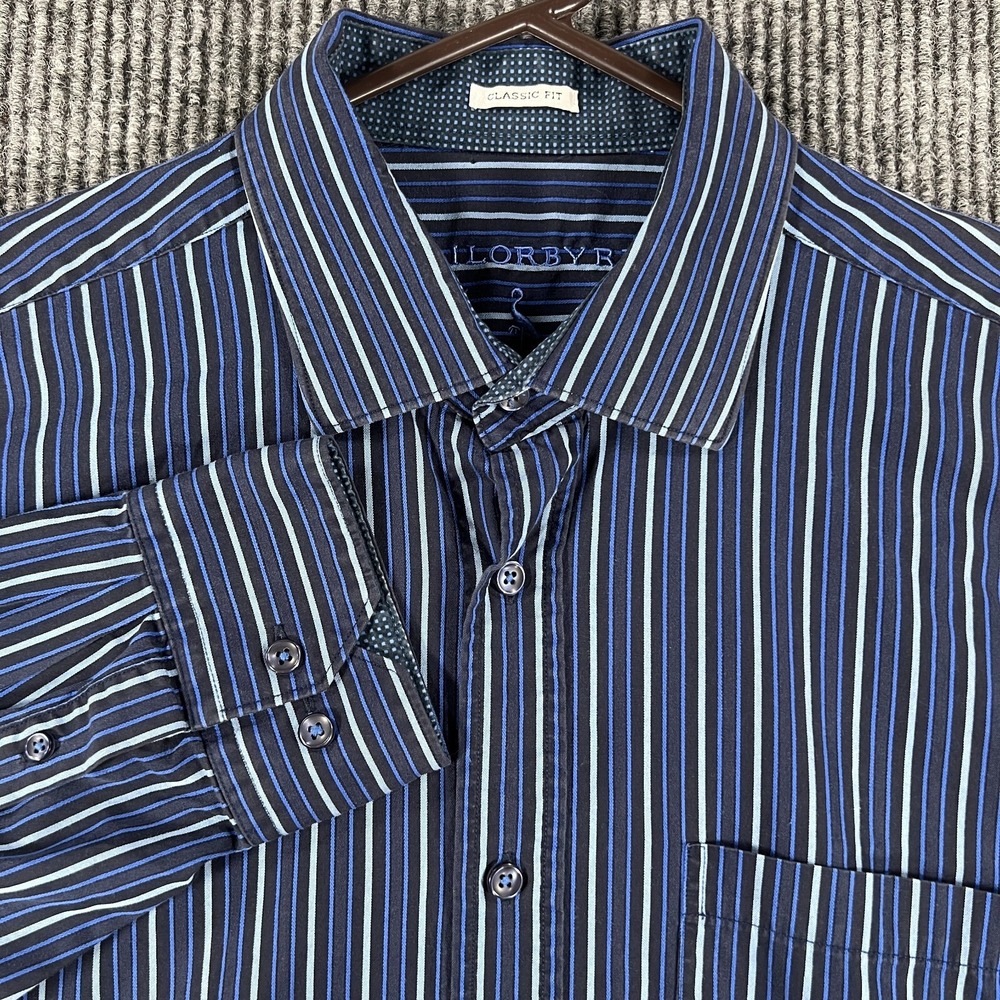 Tailorbyrd Mens Shirt XL Extra Large Blue Striped Long Sleeve Button Up